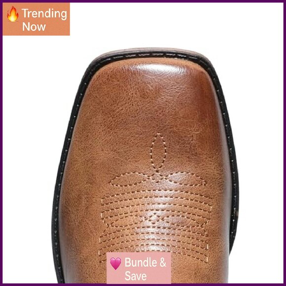 Women's Square Toe Embroidered Cowboy Boots Mid Calf Pull On Western Fashion - Picture 6 of 8